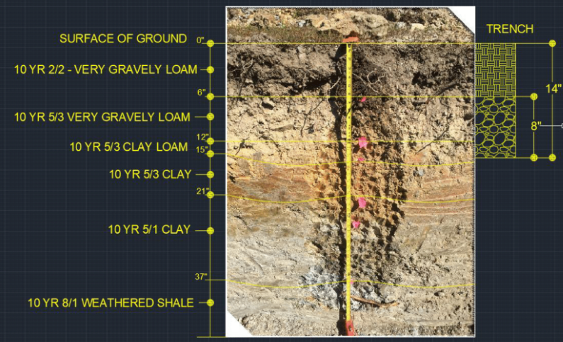 Site 1 soil profile and trench construction